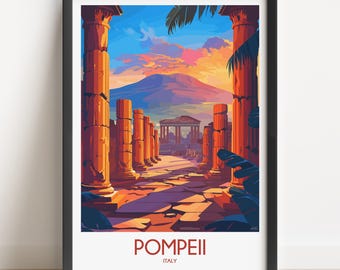 Pompeii Italy Travel Poster, Vintage Style Art Print