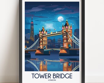 Tower Bridge London Art Print, Cityscape Poster, Modern Wall Decor