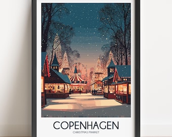 Copenhagen Christmas Market Travel Poster Art Print