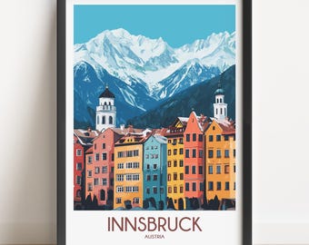 Innsbruck Austria Travel Poster, Colourful Cityscape Art Print