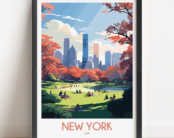 New York Travel Poster: Central Park Print, USA Wall Art