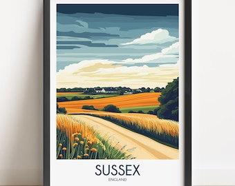 Sussex England Travel Poster Print: Countryside Landscape Wall Art