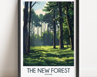New Forest England Print, Vintage Travel Poster, Landscape Wall Art