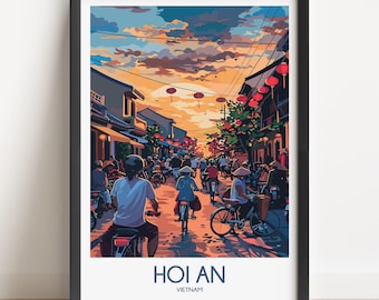 Hoi An Vietnam Art Print, Southeast Asia Travel Poster, Vietnamese Street Scene Illustration