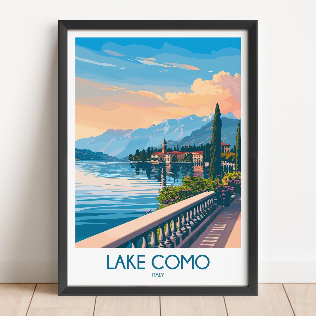 lake como italy travel poster art print (digital... Lake Como Italy Travel Poster, Vintage Style Wall Art - Etsy
