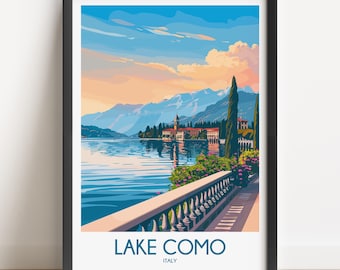Lake Como Italy Travel Poster, Vintage Style Wall Art