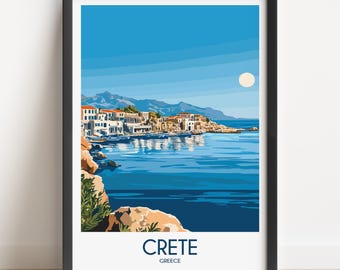 Crete Greece Travel Poster: Coastal Wall Art Decor