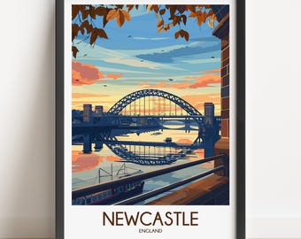 Newcastle England Travel Poster, Tyne Bridge Art Print