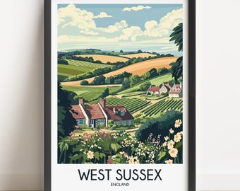 West Sussex Travel Poster: Vintage England Wall Art Print