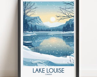 Lake Louise Canada Travel Poster, Winter Landscape Art Print