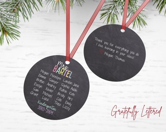 Personalized Teacher Class List Ornament, Student Names Christmas Gift, Class Roster Ornament, Group Gift for Teacher, Teacher Ornament