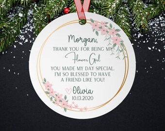 Personalized Thank you for being my Flower Girl Christmas Ornament, Bridesmaid Thank you gift, gift for Wedding Bridal Party keepsake