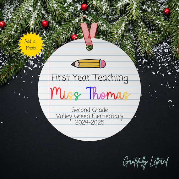 First Year Teacher Christmas Ornament, Personalized Teacher Gift, New Teacher Ornament Custom Name Keepsake