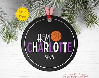 Basketball Christmas Ornament | Personalized Photo Ornament with Name | Team Colors Athlete Gift