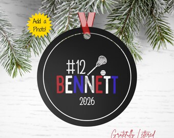 Personalized Lacrosse Ornament, Team Colors, Custom Name & Number