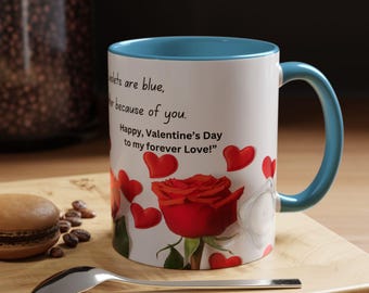 Romantic Valentine's Day Coffee Mug, Gift for Her, Floral Heart Design, Cute Couple Mug, Coffee Lover Gift