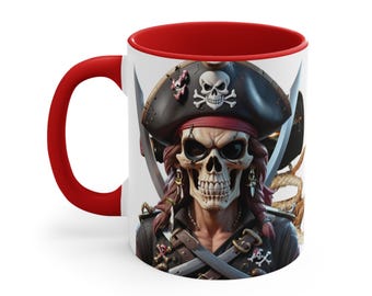 Caneca de pirata Jolly Roger, xícara de café com caveira e ossos cruzados