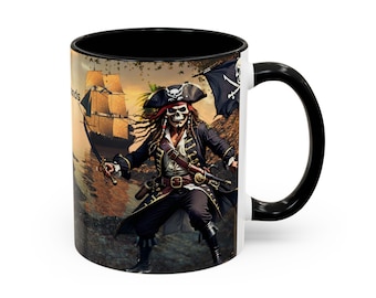 Jolly Roger Pirate Mug, Skull and Crossbones, Nautical Gift