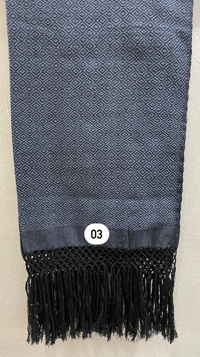 Woven Cotton Scarf Reboso/Handwoven Artisan Shawl from Oaxaca 03.-gris azulado