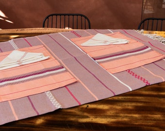 Set of handmade placemats and cotton napkins from Pueblo Nuevo, Oaxaca.