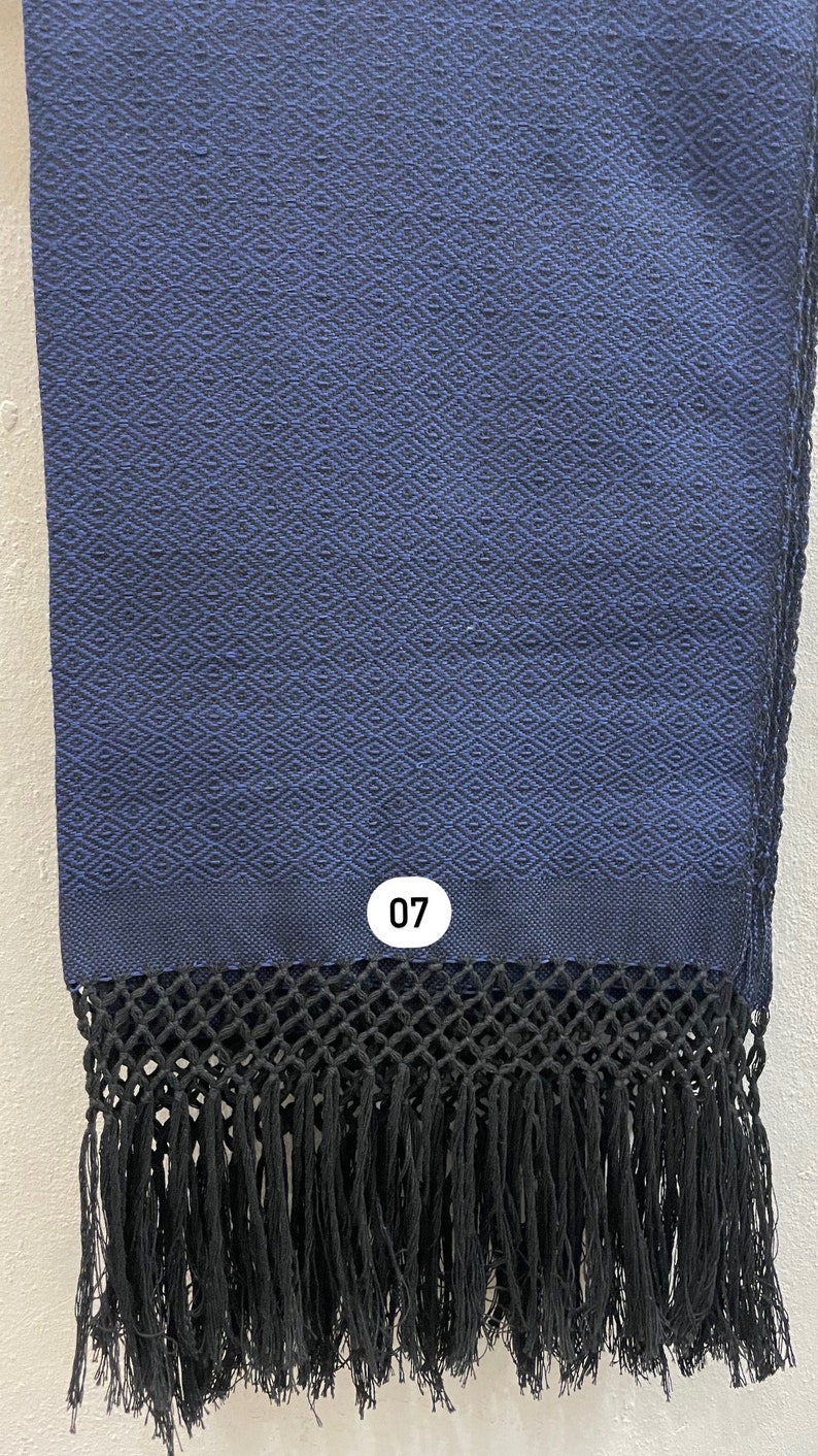 Woven Cotton Scarf Reboso/Handwoven Artisan Shawl from Oaxaca 07.-azul índigo