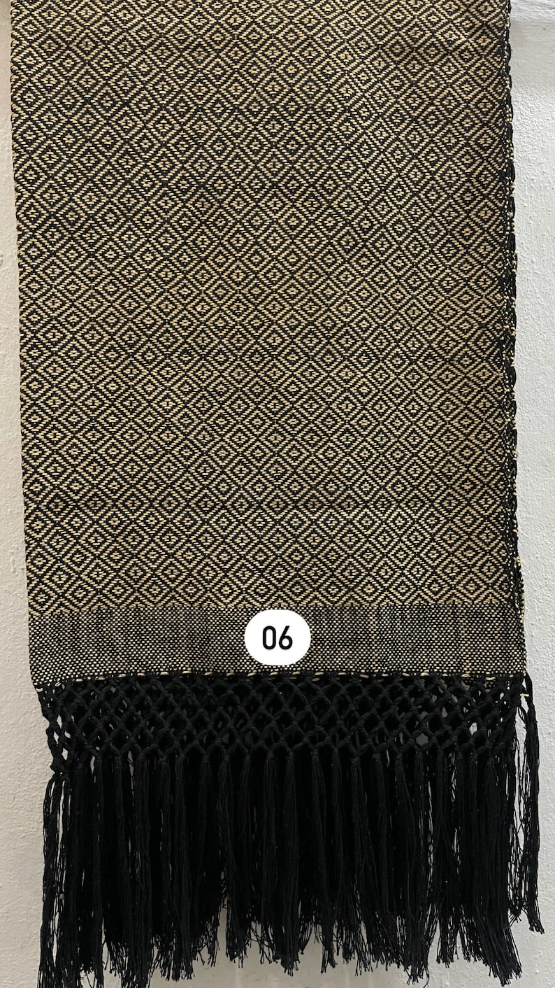 Woven Cotton Scarf Reboso/Handwoven Artisan Shawl from Oaxaca 06.-ocre