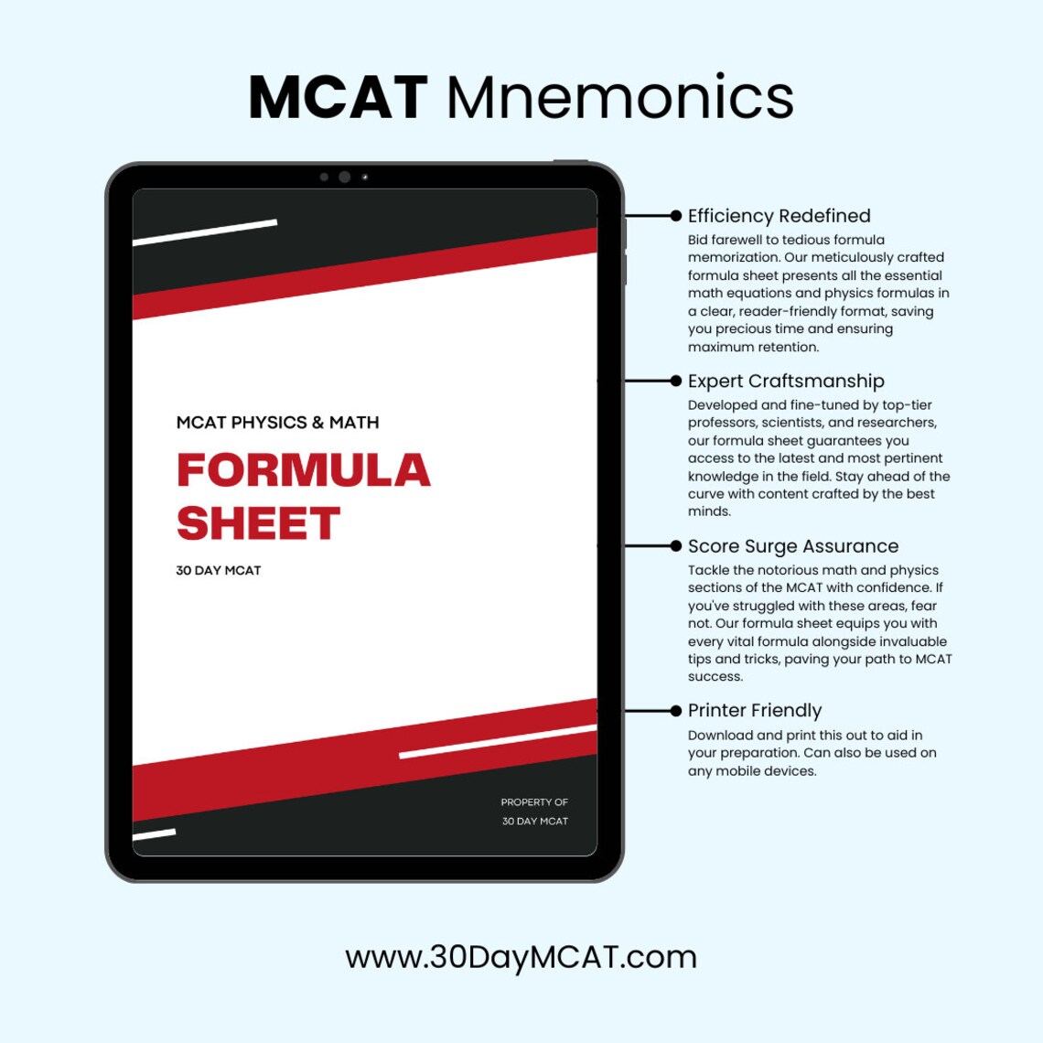 MCAT Math & Physics Formula Sheet | 30 Day MCAT | MCAT Preparation ...