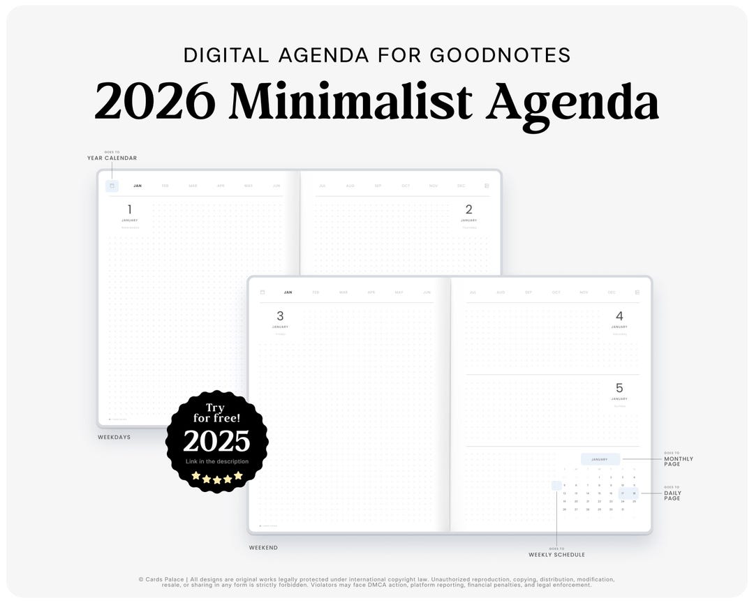 2026 Minimalist Digital Planner | 4 Daily Options | Bullet Lined Grid ...