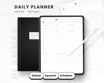 Undated Daily Planner, Bullet Journal, Squared, Schedule (Digital Download)