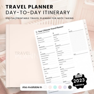 Planejador de viagens de notabilidade | Diário | Roteiro Diário Dia-a-Dia | Alojamento em voo | Goodnotes, notável, Collanote | Impressão digital