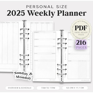 2025 Printable Personal Planner Dated Weekly Personal Size Inserts Personal Template Weekly Agenda Hobonichi Schedule Planner with dates