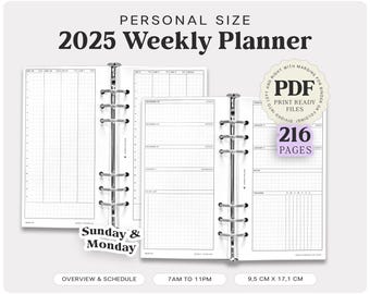 2025 Printable Personal Planner Dated Weekly Personal Size Inserts Personal Template Weekly Agenda Hobonichi Schedule Planner with dates