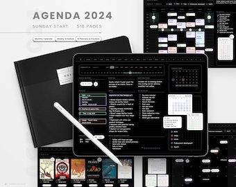 2024 Dark Mode Digital Planner Landscape, 2024 Digital Dated Daily Planner, Weekly Schedule, 2024 iPad Planner, 2024 Dark Mode GoodNotes
