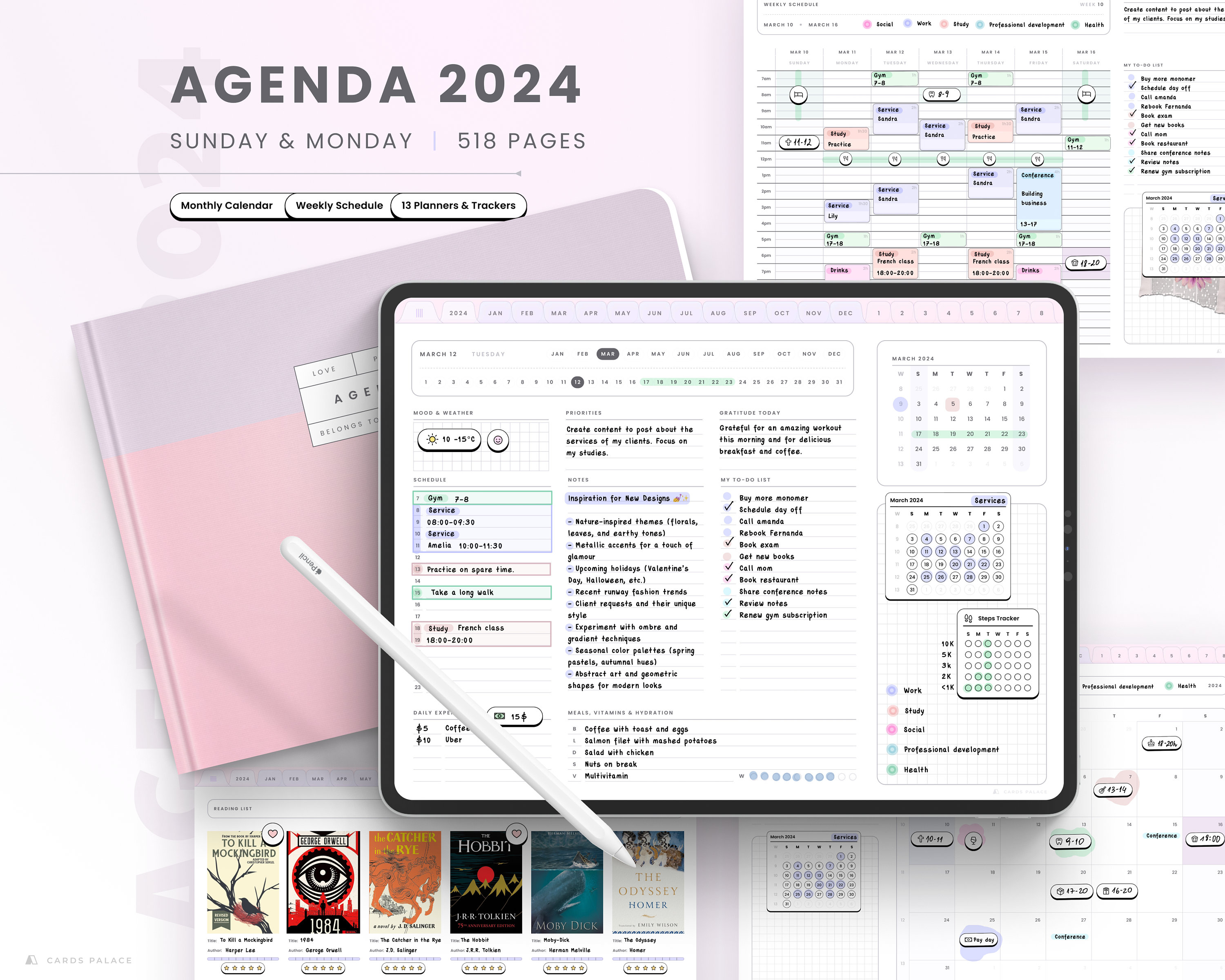 2024 Digital Planner Landscape, 2024 Digital Dated Daily Planner, Weekly Schedule, 2024 iPad Planner, 2024 GoodNotes Planner Notability Wide