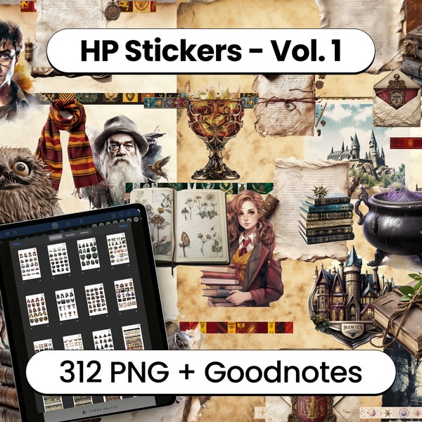 Magic Potter HP Digital Stickers PNG Washi Tapes & Stickers for Goodnotes Stickers Collection File | Wizard School | Wizarding | Harry World