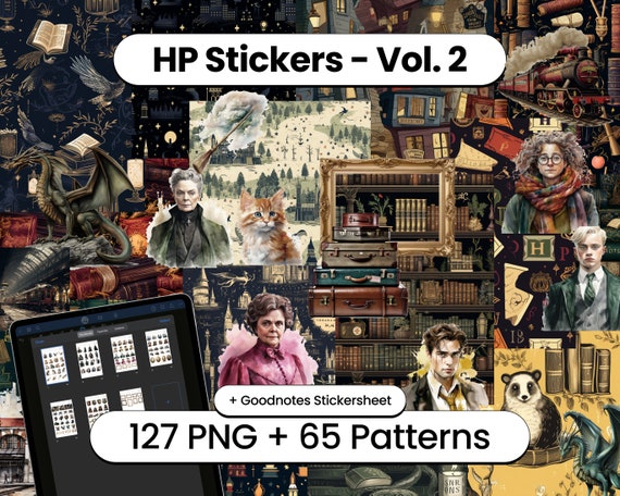 Harry PNG Patterns, Potter Stickers, Wizard Goodnotes Stickers, Hogwarts Houses, Ravenclaw Slytherin Gryffindor Hufflepuff Illustrations Zip