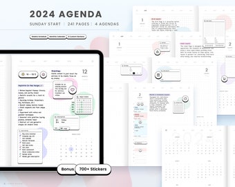 Agenda minimaliste 2024, Bullet Journal 2024, Agenda 2024 simple, Agenda paysage 2024, Agenda 2024 daté pour Goodnotes, Journal iPad 2024