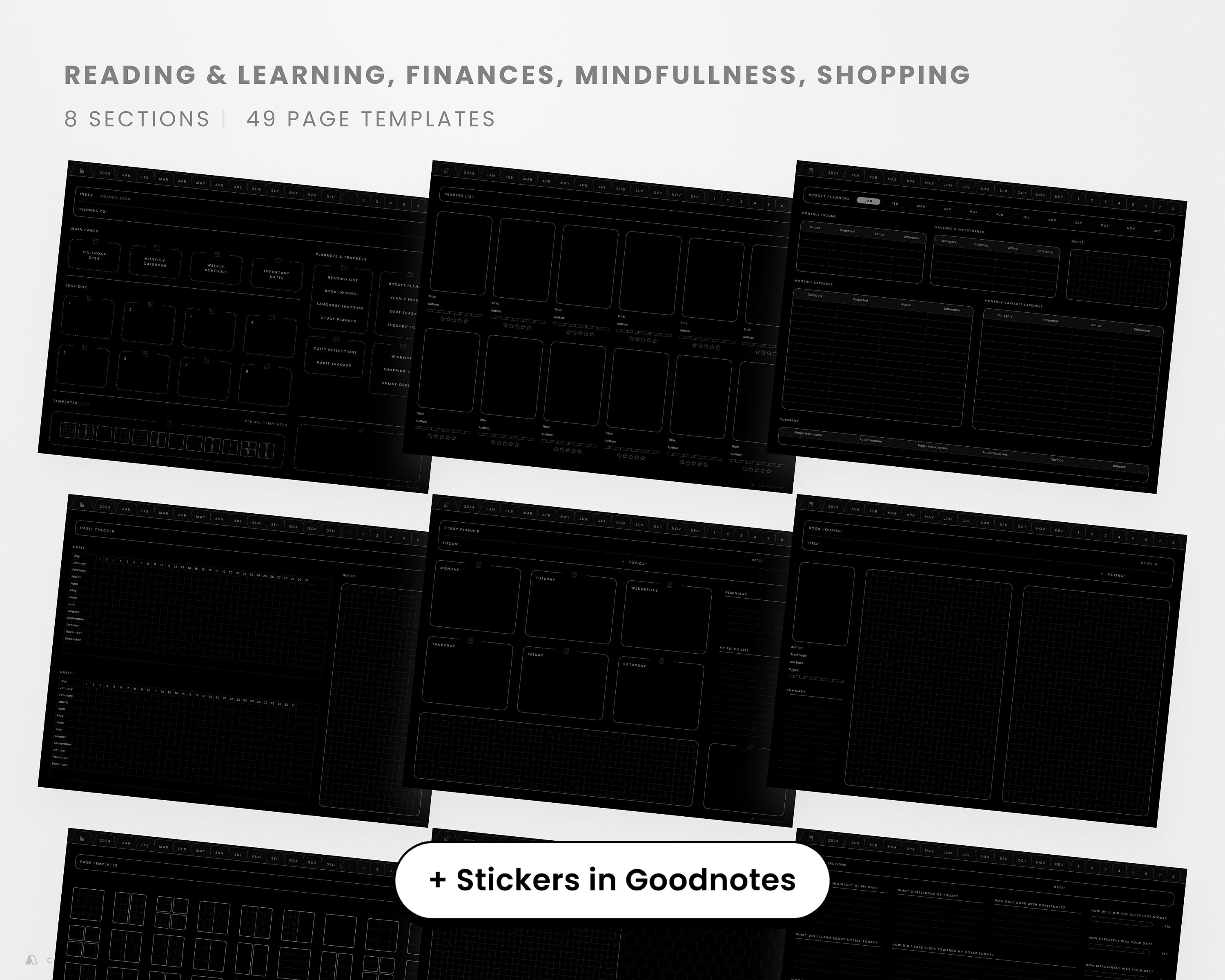 2024 Dark Mode Digital Planner Landscape, 2024 Digital Dated Daily ...