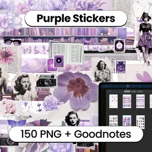 Ästhetische Aufkleber Digital Scrapbooking Journal Agenda Lila Lavendel Dekorative Aufkleber für Collage - 150 PNG Clipart Stickers Pack