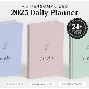 2025 Custom Daily Planner | A5 Personalized Notebook | 2025 Personalized Bullet Journal | 2025 Custom Planner - Minimalist Quarterly Planner