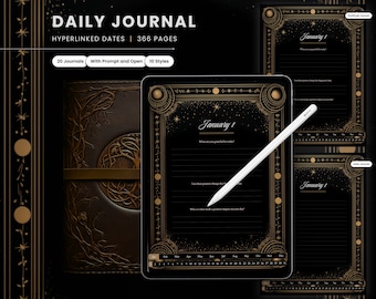Digital Daily Journal, dankbaarheidsdagboek donkere modus, digitaal dagboek, Black Goodnotes-dagboek, digitaal dagboek, iPad, manifestatiedagboek