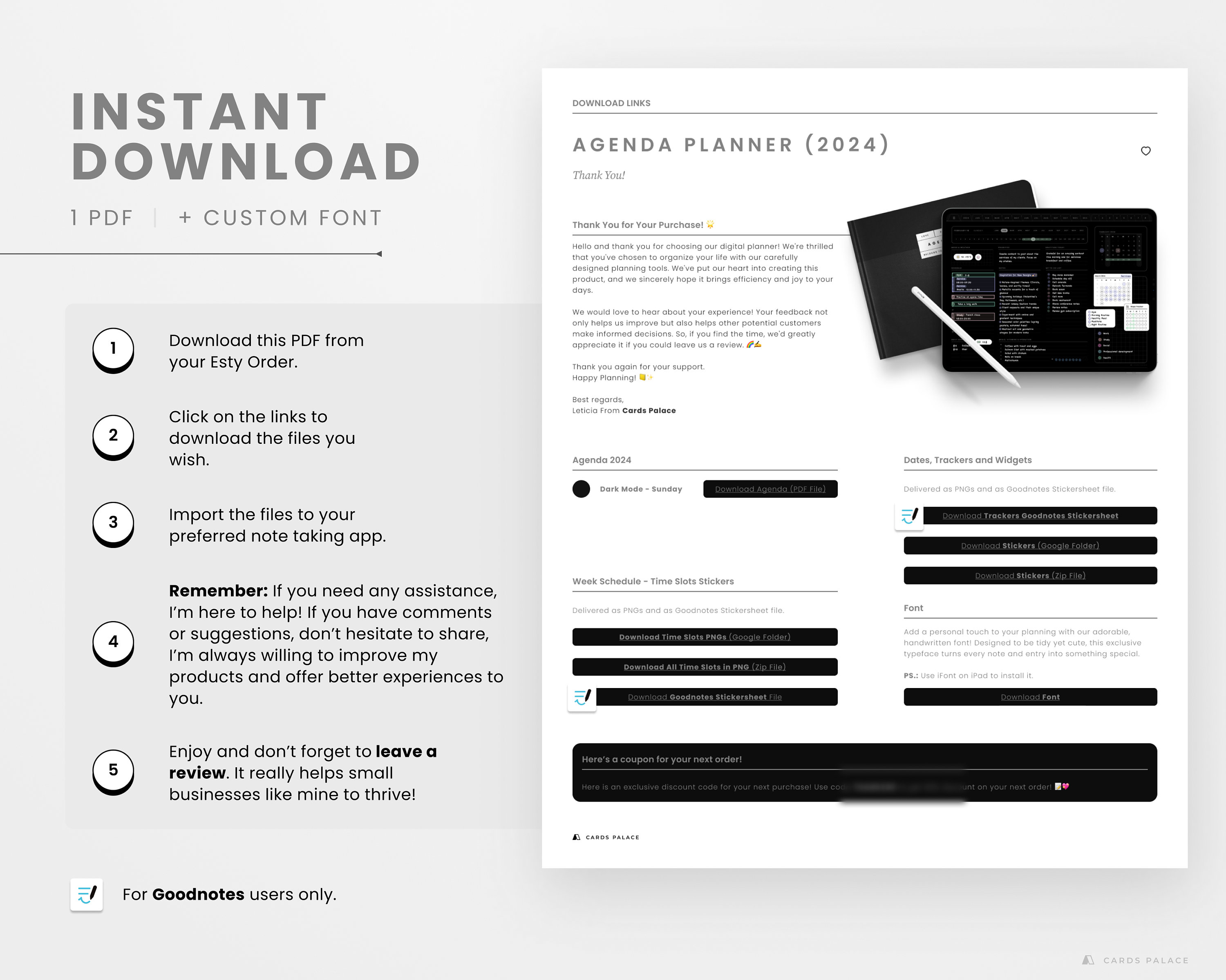 2024 Dark Mode Digital Planner Landscape, 2024 Digital Dated Daily ...