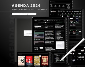 2024 Dark Mode Planner, 2024 Digital Planner in Dark Mode, 2024 Dark Agenda, Goodnotes Dark Mode, Notability Planner, 2024 Digital Agenda