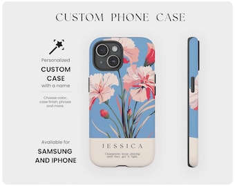 Custom Phone Case Samsung Galaxy iPhone Google Pixel Hard Tough Case With Name Gift Personalized Customised Flower Gifts For Women