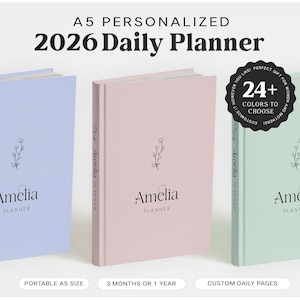 2026 Custom Daily Planner | A5 Personalized Notebook | 2026 Personalized Bullet Journal | Planner - Minimalist 3, 12 Months Planner