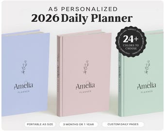 2026 Custom Daily Planner | A5 Personalized Notebook | 2026 Personalized Bullet Journal | Planner - Minimalist 3, 12 Months Planner