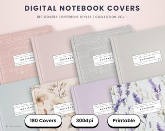 180 Minimalist Digital Notebook Covers, Floral, Neutral (PDF)