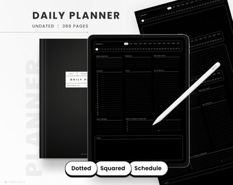 Dark Mode Digital Daily Planner, Undated Bullet Journal (Digital Download)