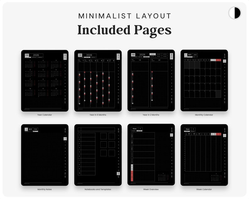 Dark Mode Hobonichi 2025 2026 Digital Planner for Goodnotes Daily Week ...