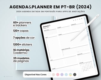 2024 Portuguese Digital Planner, 2024 Digital Dated Daily Planner, Weekly Schedule, 2024 iPad Planner, 2024 GoodNotes Planner, Planner in PT